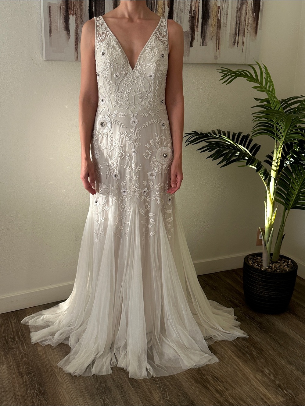 Wedding Dress Beaded V-Neck Tulle Gown